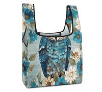 VstaDank Sturdy Reusable Owl Spring Flowers Turquoise Grocery Bags Large Collapsible Tote Bag Packable Collapsible Compact Shopping Bags Cute Cloth Storage for Market Holiday
