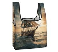 VstaDank Sturdy Reusable Ship Sailing Alone Grocery Bags Large Collapsible Tote Bag Packable Collapsible Compact Shopping Bags Cute Cloth Storage for Market Holiday