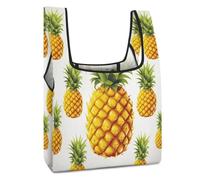 VstaDank Sturdy Reusable Yellow Pineapple on White Background Illustration Grocery Bags Large Collapsible Tote Bag Packable Collapsible Compact Shopping Bags Cute Cloth Storage for Market Holiday