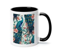 VstaDank Sublimation Beautiful Peacock Flowers Coffee Mugs Modern White Ceramic Coffee Cup with Handle Funny Tazas Para Sublimacion Novelty Water Cups Tea Mug Idea Gift for Women Men 11oz