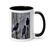 VstaDank Sublimation Black Crow Birds Coffee Mugs Modern White Ceramic Coffee Cup with Handle Funny Tazas Para Sublimacion Novelty Water Cups Tea Mug Idea Gift for Women Men 11oz
