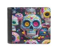 VstaDank Sugar Skulls Leather Wallet for Men Bifold Wallet Stylish Slim Front Pocket Wallets Credit Card Holder Cash Purse