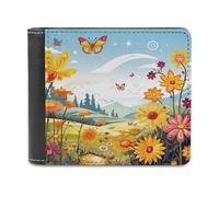 VstaDank Sun Butterflies Dragonfly Flowers Nursery Wallet Extra Capacity Bifold Wallet Slim Leather Wallets Credit Card Holder Coin Purse for Men