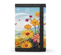 VstaDank Sun Butterflies Dragonfly Flowers Nursery Wallet for Men Extra Capacity Trifold Wallet Front Pocket Wallets with Magic Sticker Zipper Coin Pocket