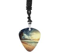VstaDank Sunset on The Beach Guitar Pick Necklace Guitar Pick Holder Hip Hop Punk Music Necklace Guitar Pendant Stainless Steel R&B Music Jewelry for Women Men Music Lovers