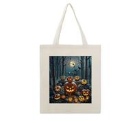 VstaDank Terrifying Pumpkin in The Forest Canvas Tote Bag with Handles Extremely Sturdy Reusable Shopping Bag Lightweight Foldable Cotton Cloth Grocery Bags Magic Aesthetic Tote Bag for Women Travel