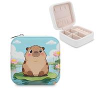 VstaDank The Capybara in The Lotus Pond Jewelry Box Beautiful Portable Ring Boxes Cute Large-Capacity Jewelry Case Jewelry Organizer for Mothers Gifts for Earrings Rings Hand Bracelet