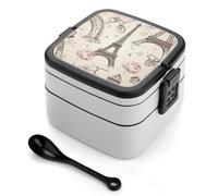 VstaDank The Eiffel Tower And A Bicycle Double-Layer Bento Lunch Box with Spoon 1000ML Leak-Proof Lunch Box for Men And Women Lunchbox with Handle Lunch Container Reusable Lunch Container for Office