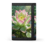 VstaDank The Green Lotus Holds Dewdrops Wallets Fashion Trifold Wallet with Zipper&Keychain Large Front Pocket Wallets Slim RFID Blocking Wallet Credit Card Holder Coin Purse for Adult
