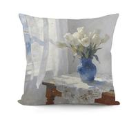 VstaDank The White Tulips by The Window Pillow Covers Soft Plush Decorative Square Pillow Cover Modern Breathable Pillowcases Pillowcase with Invisible Zipper 18x18 Inches for Sofa Living Room