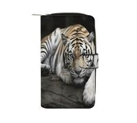 VstaDank Tiger Lie On Rock Wallets Multi-functional Long Wallet Leather Wallet Credit Card Holder Money Clip Travel Wallets Coin Purse