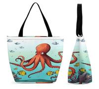 VstaDank Tote Bag, Aesthetic Shoulder Bag, Reusable Grocery Bag for Women | Giant Octopus large capacity handbag with zipper, oxford cloth shopping bags for travel work daily use