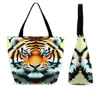 VstaDank Tote Bag, Aesthetic Shoulder Bag, Reusable Grocery Bag for Women | Little Fat Tiger Head large capacity handbag with zipper, oxford cloth shopping bags for travel work daily use