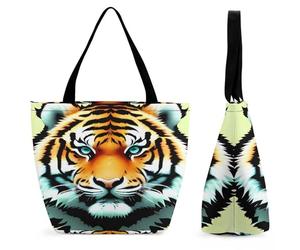 VstaDank Tote Bag, Aesthetic Shoulder Bag, Reusable Grocery Bag for Women | Little Fat Tiger Head large capacity handbag with zipper, oxford cloth shopping bags for travel work daily use