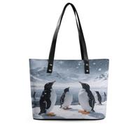 VstaDank Tote Bag for Women Travel Leather Shoulder Bag Casual Work Handbag | Little Penguin in The Snow Ladies Bucket Purse Large Capacity Fashion Top Handle Bag Weekender Hobo Bag