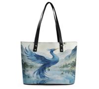 VstaDank Tote Bag for Women Travel Leather Shoulder Bag Casual Work Handbag | The Green Phoenix Plays by The Stream Ladies Bucket Purse Large Capacity Fashion Top Handle Bag Weekender Hobo Bag