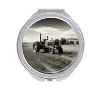 VstaDank Tractor Agriculture Tranquil Travel Makeup Mirror 2 X /1 X Magnifying Mini Vintage Pocket Mirror for Purse Small Portable Folding Small Round Mirrors Portable Vanity Mirrors for Women