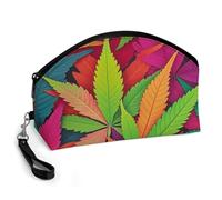 VstaDank Travel Makeup Bag for Women Large Capacity Leather Cosmetic Bags Organizer Portable Toiletry Bag MultiColor Leaf Weed Art Make Up Bags Small Cosmetic Case Waterproof Zipper Pouch