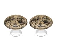 VstaDank Treasure Map Maritime Pirate Cabinet Knob 2 Pack Round Drawer Pull Kitchen Cabinet Hardware Stainless Steel Dresser Drawer Knob Simple Cabinet Pull for Dresser Closet Door Knobs Cupboard