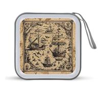 VstaDank Treasure Map Maritime Pirate DVD Case With Zipper Portable CD Case Hardshell DVD VCD Binder Storage Box EVA Protective Blu-ray Wallet 40 Capacity CD Wallet Movie Music Media Disc Wallets