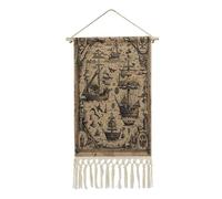 VstaDank Treasure Map Maritime Pirate Hanging Poster Hanger Frame Modern Cotton Linen Wall Art Painting Vintage Tassel Tapestry Vertical Wall Hanging Decor for Bedroom Living Room Home Decor Gift