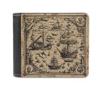 VstaDank Treasure Map Maritime Pirate Leather Wallet for Men Bifold Wallet Stylish Slim Front Pocket Wallets Credit Card Holder Cash Purse