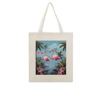 VstaDank Tropical Flamingos Canvas Tote Bag with Handles Extremely Sturdy Reusable Shopping Bag Lightweight Foldable Cotton Cloth Grocery Bags Magic Aesthetic Tote Bag for Women Travel