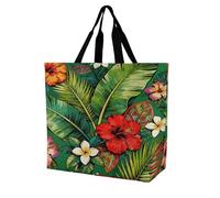 VstaDank Tropical Floral Print Grocery Bag Reusable One Shoulder Shopping Bags Portable Large Capacity Plain Bag Lightweight Purse Women Shoulder Bags for Shopping Grocery Beach