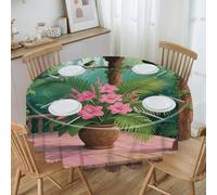 VstaDank Tropical Flowers Palm Leaves Round Tablecloth Wipeable Round Polyester Tablecloth Waterproof Wrinkle Free Indoor and Outdoor Table Cover 60 Inch Decorative Farmhouse Table Cloth for Dining