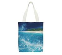 VstaDank Tropical Ocean Beach Theme Canvas Tote Bag Reusable Grocery Shopping Bag Large Capacity Handbag for Women Canvas Handbags with Small Pockets for Work Travel Promotion Gift