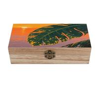 VstaDank Tropical Palm Leaves Wooden Storage Box Decorative Jewelry Case with Lids Exquisite Wood Box Letters Gifts Acacia Wood Boxes Fashion Wooden Keepsake Boxes for Men Women