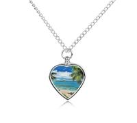 VstaDank Tropical Palm Tree Hawaii Beach Urn Necklace for Ashes Personalized Pet Cremation Jewelry for Ashes Pendant Heart Urn Necklace Memorial Keepsake Jewelry for Pet Dog Cat Ashes Necklace