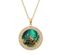 VstaDank Turtle in The Forest Necklaces for Women Exquisite Round Pendant Necklace Multicolored Diamond Studded Necklace Non-Tarnish Coin Pendant Fashion Jewelry Necklaces Gifts