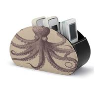 VstaDank Vintage Octopus Remote Control Holder with 5 Compartments PU Leather Remote Caddy Desktop Organizer Store TV Remote Control Storage Box for Home Office Desk Nightstand