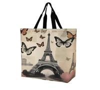 VstaDank Vintage Paris Eiffel Tower Reusable Grocery Bags Multipurpose Large Shopping Bags Heavy Duty Foldable Tote Bag with Handles Shoulder Bag for Work Beach Travel And Shopping Grocery