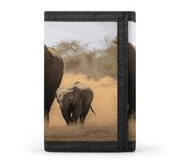 VstaDank Walking Elephants Mother And Baby Wallet for Men Extra Capacity Trifold Wallet Front Pocket Wallets with Magic Sticker Zipper Coin Pocket