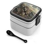 VstaDank War Plane Bento Box with Compartments Portable Lunch Containers with Spoon Leak Proof Bento Lunch Box Snap-On Design Double-Layer Insulated Lunch Boxes for Work Camping