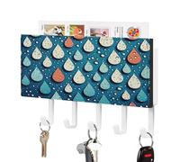 VstaDank Water Drops Dots Key Holder Wall Mount Easy Installation Key Racks with Tray Farmhouse Wall Shelf with 5 Hooks Self Adhesive Key Hanger and Mail Holder for Entryway Home Decor