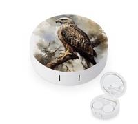 VstaDank Watercolor of Hawk Sitting in The Tree Contact Lens Case Fashion Round Eyeglass Cases Portable Contact Lens Cases Cute Eyeglass Len Case with Mirror for Daily Vision Care And Outdoor Use