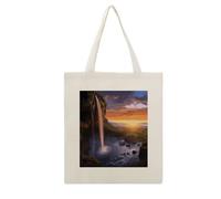 VstaDank Waterfall at Sunset Canvas Tote Bag with Handles Extremely Sturdy Reusable Shopping Bag Lightweight Foldable Cotton Cloth Grocery Bags Magic Aesthetic Tote Bag for Women Travel