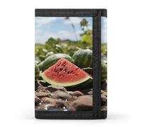 VstaDank Watermelon on The Ground Wallet for Men Extra Capacity Trifold Wallet Front Pocket Wallets with Magic Sticker Zipper Coin Pocket