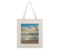 VstaDank Waves on The Beach with Sea Birds Canvas Tote Bag with Handles Extremely Sturdy Reusable Shopping Bag Lightweight Foldable Cotton Cloth Grocery Bags Magic Aesthetic Tote Bag for Women Travel