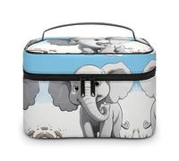 VstaDank White Elephant Travel Makeup Bag Large Capacity Leather Cosmetic Bag Portable Toiletry Bags With Clear Divider And Handle Cute Wide Open Shaving Bags for Grooming