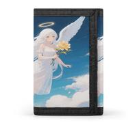 VstaDank White Haired Angel Wallet Wallets Credit Card Holder Slim Minimalist Wallets with Zipper Thin Purse Trifold Wallet
