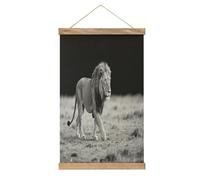 VstaDank Wild Animal Lion Hanging Poster with Wooden Frame Modern Linen Hanging Painting Retro Style Wall Decor Art Painting for Living Room,Bedroom Decor Poster Frame 20.4x13.1inch