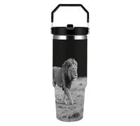 VstaDank Wild Animal Lion Tumbler with Top Handle Straws Double Wall Travel Coffee Mug 30 Oz Insulated Water Bottle Fits Car Cup Holder, Stainless Steel Cup for Hot And Cold Beverage