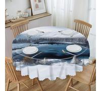 VstaDank Winter Mountains Snow Scene Round Tablecloth 60 Inch Easy to Clean Circle Table Cover Thick Decorative Round Polyester Table Cloth for Dining Kitchen Party Farmhouse Outdoor