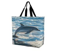 VstaDank Winter The Dolphin Grocery Bag Reusable Shopping Bag Washable Collapsible Tote Large Capacity Shopping Tote Fashion Market Shopper Bags for Supermarket Camping Traveling