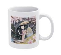 VstaDank - Witch Cat Kimono Coffee Mug with Handle, Sublimation Coffee Mug, White Tea Mug, Large Coffee Mug, Personalized Ceramic Mug, Great as Gift for Use