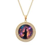 VstaDank Witch in The Mysterious Forest Necklaces Personalized Photo Round Pendant Necklace Elegant Diamond Necklaces Alloy Coin Pendant Fashion Jewelry Pendant Dainty Necklaces for Women, One Size